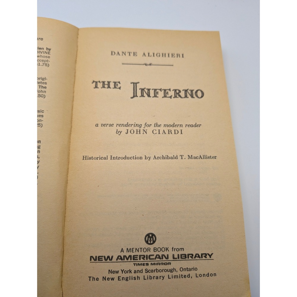 The Inferno Dante Alighieri Translation Mentor Vintage Paperback 1954 No ISBN - Picture 12 of 16